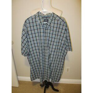 Harbor Bay Mens Plaid Button-Up Shirt 3XL Short Sleeve Cotton Blend Navy/Green